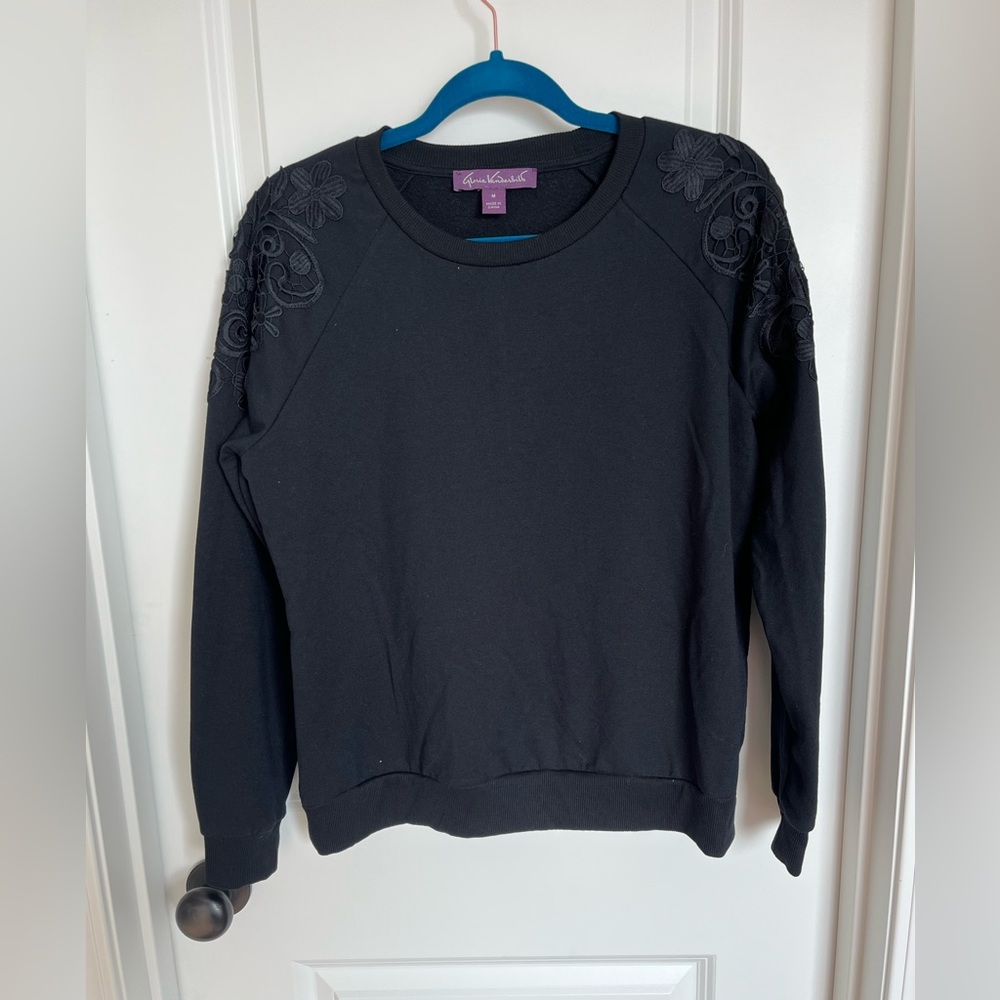 Black Sweater with Floral Shoulders